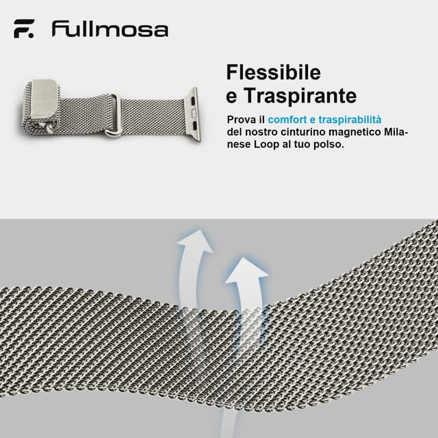Detalle 2 de Fullmosa cinturino in metallo Maglia Milanese compatibile con Apple Watch 42/41/40/38 mm (Serie 11/10 e altre) – Galassia