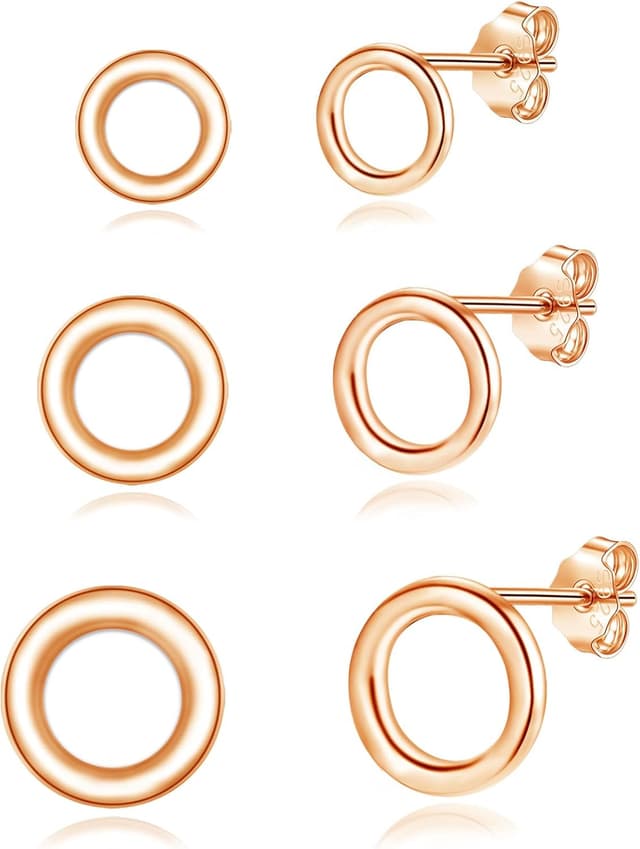 Detalle de Loutade Ohrstecker aus 925 Sterling Silber im 3-Paare-Set (hypoallergen, nickelfrei) – Kreis, Kugel, Scheibe