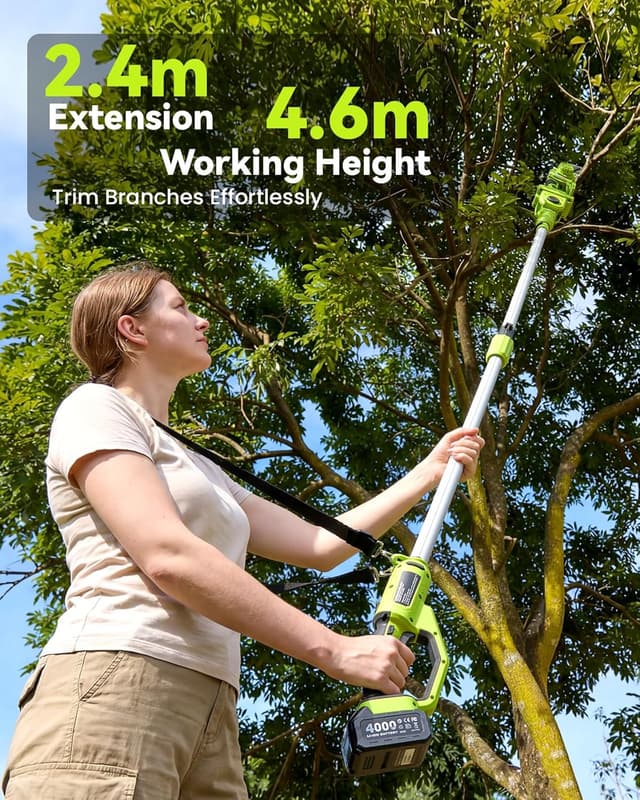 Detalle de Supstable Élagueuse sur perche 2-en-1 8 pouces (mini tronçonneuse sans fil) 800 W, sans fil avec 2×4000 mAh