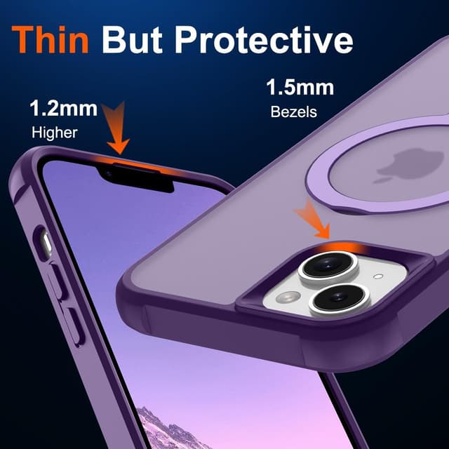 Thumbnail 6 de CHAOFEnG Magnetic iPhone 14 Case with Metal Ring Stand (Purple)