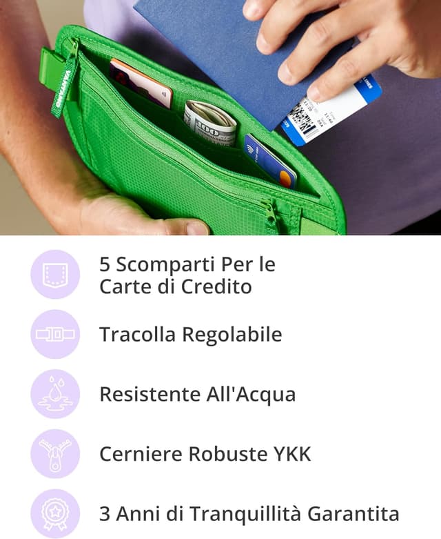Detalle de Cintura portasoldi da viaggio nascosta con protezione RFID per passaporto e telefono