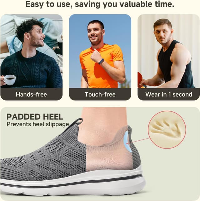 Detalle de ODCKOI Herren Hands-Free Sneaker – Schnürsenkellos, atmungsaktiv mit Mesh und weiter Zehenpartie