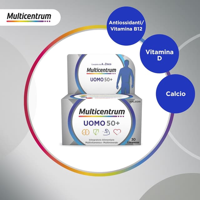 Detalle de Multicentrum Uomo 50+ multivitaminico e multiminerale con Vitamina D3, supporto stanchezza per uomini oltre 50 anni (30 compresse)