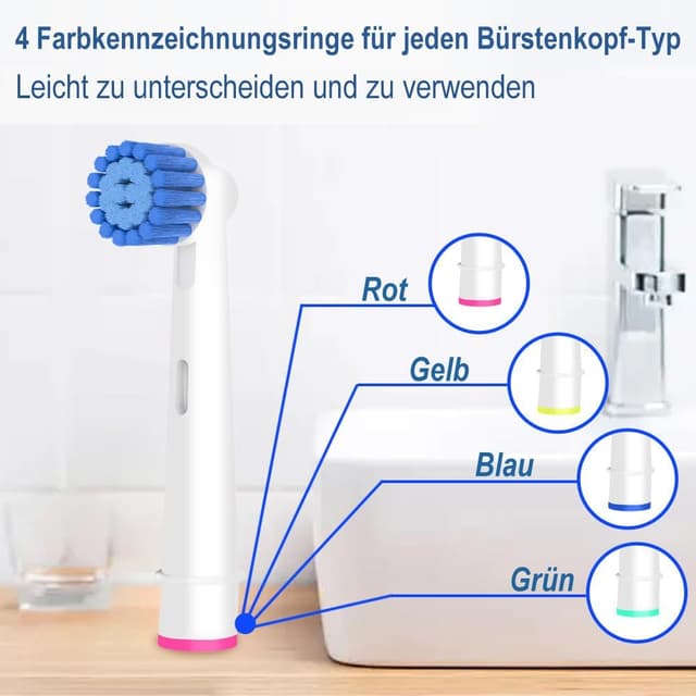 Detalle de 16er Aufsteckbürsten (Precision, Cross, 3D Whitening, Sensitive Clean) kompatibel mit Oral‑B elektrischen Zahnbürsten