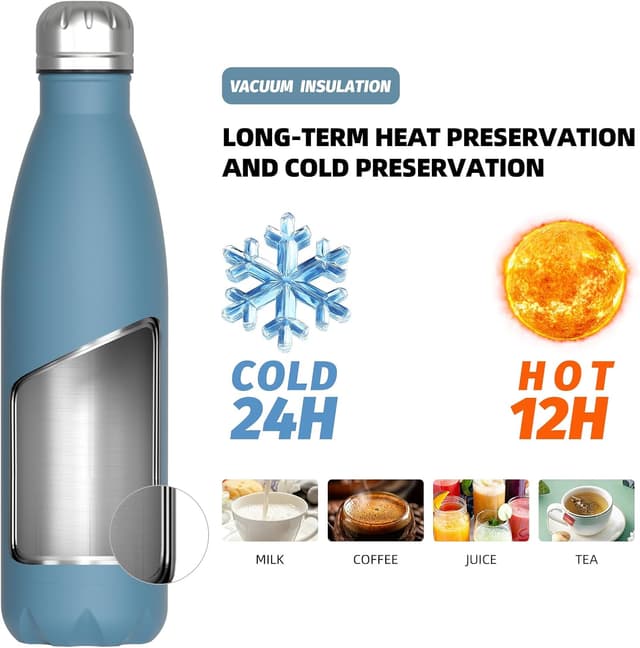 Detalle de WATERSY Stainless Steel Insulated Water Bottle (500ml) in Smog Blue