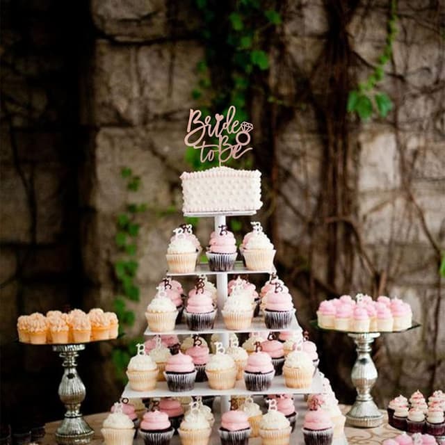 Detalle 2 de Bride to Be Kuchen Deko Glitzer Ring Cake Topper (1 Stück) für Bachelorette, Brautparty & Hochzeitsthema – Rosegold