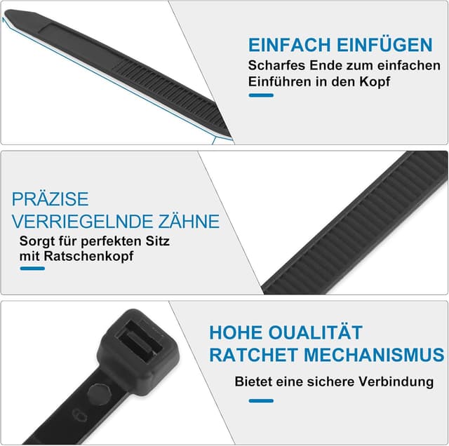 Thumbnail 3 de Yaluzibi 1000 Stück Kabelbinder schwarz (200 mm x 3,6 mm), Nylon UV-beständig, selbstsichernd