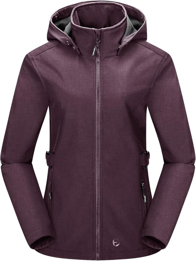 Detalle de Outdoor Ventures Damen Softshelljacke – kurze, gefütterte Regen- und Übergangsjacke mit abnehmbarer Kapuze
