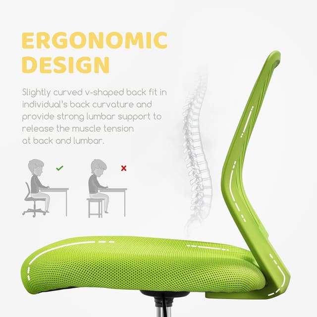 Detalle de Yaheetech sedia ufficio girevole senza braccioli in rete traspirante, altezza regolabile (portata 136 kg) verde