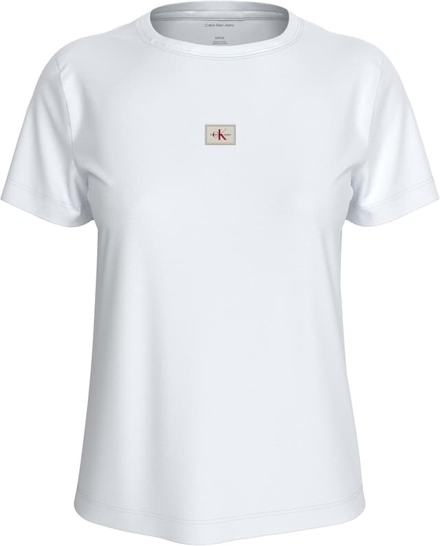 Detalle de Calvin Klein SS Woven Label Classic Fit Tee da donna (Lv047f227g) – maglietta in stile classico