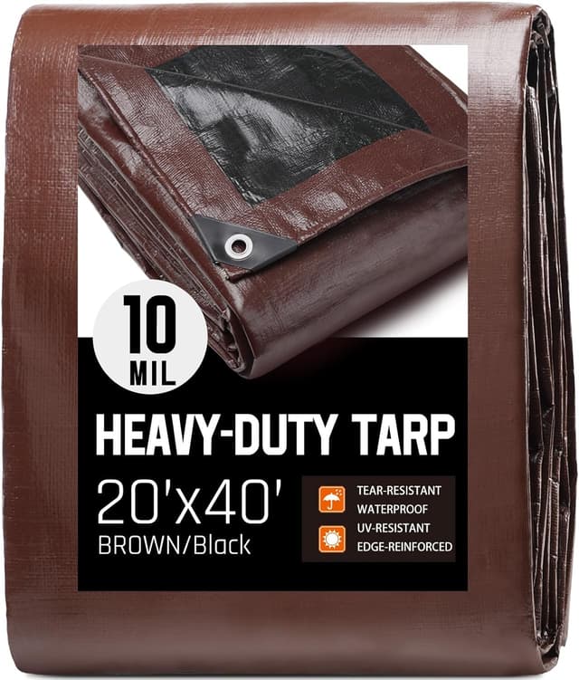 Detalle de 20 x 40 FT Waterproof Heavy Duty Tarp (10 Mil) PE Plastic Cover, Brown/Black Reversible
