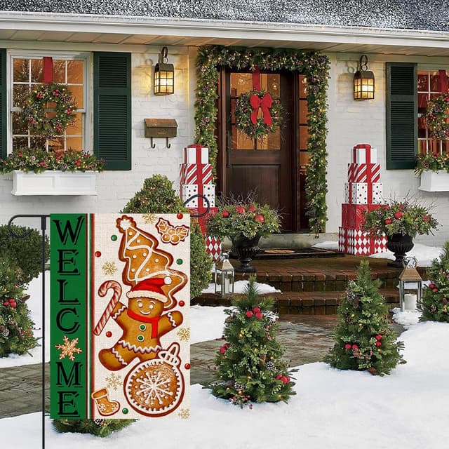 Thumbnail 3 de FUYUCHEN Welcome Gingerbread Man Garden Flag 12 x 18 in 🎍