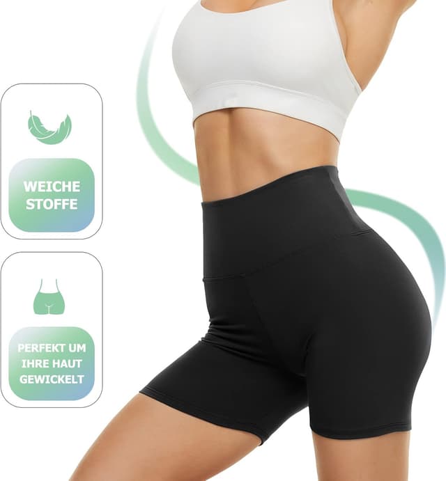 Detalle de DDOBB Radlerhose Damen – kurze Sport-Shorts mit hoher Taille, blickdicht & anti-scheuern für den Sommer