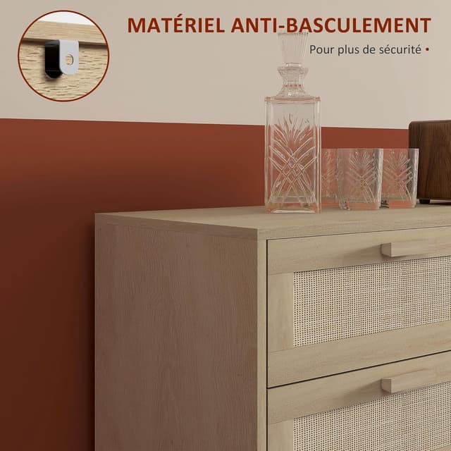 Thumbnail 6 de HOMCOM Commode 6 tiroirs rotin clair 110x40x75 cm