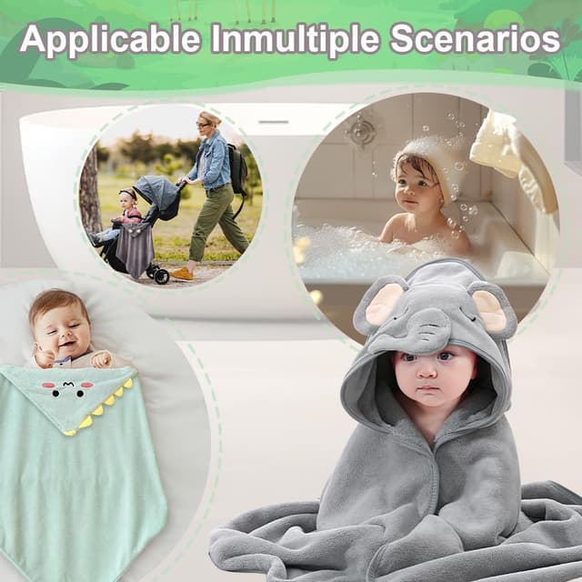 Detalle 2 de Abnaok 3 Pack Hooded Baby Towels (80x80cm) – Ultra Soft Newborn Towels with Animal Design