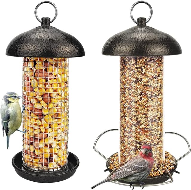 Detalle de Urban Deco Hanging Bird Seed Feeders Set (Metal Tube) – Mixed Seed & Peanut Feeders with Hanger