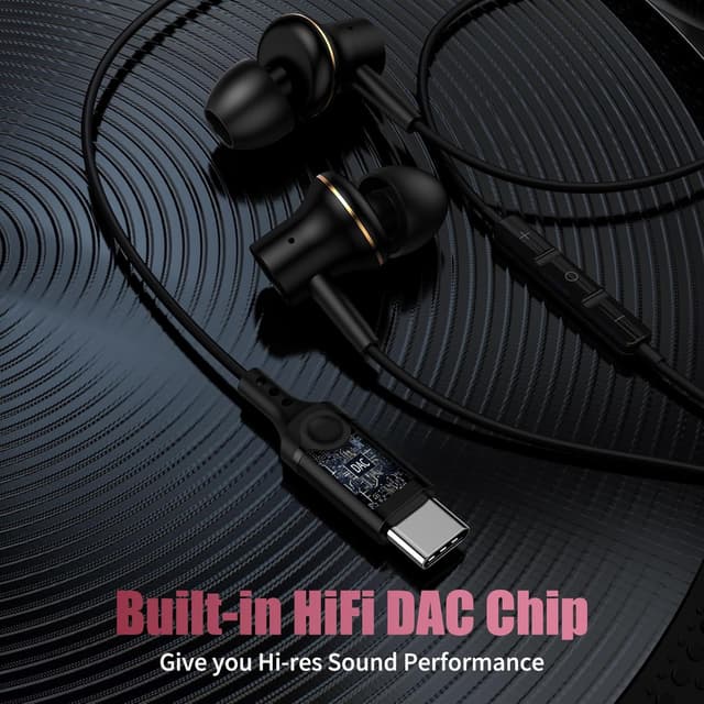 Detalle 2 de ACOCBUY USB-C Headphones with Mic for Samsung, iPhone & Pixel (Wired In-Ear) – Black