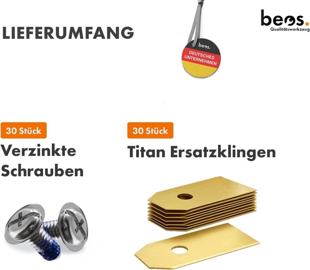 Detalle de BEOS 30x Premium Titan Ersatzmesser & Schrauben mit Sicherung für Ecovacs Mähroboter