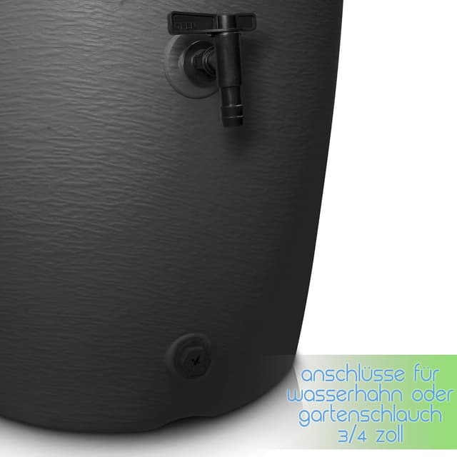 Detalle de YourCasa Regentonne 210 Liter im Amphore-Design (anthrazit), frostsicher aus Kunststoff mit Wasserhahn