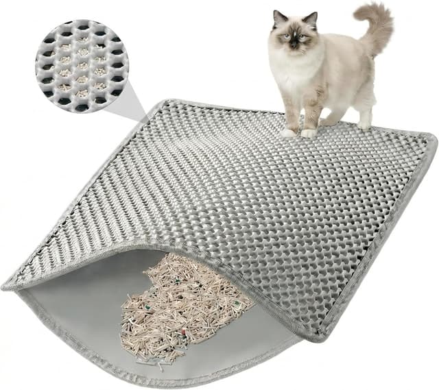 Detalle de Tapis de litière pour chat PalNests, double couche EVA antidérapant imperméable 60 x 40 cm (gris)