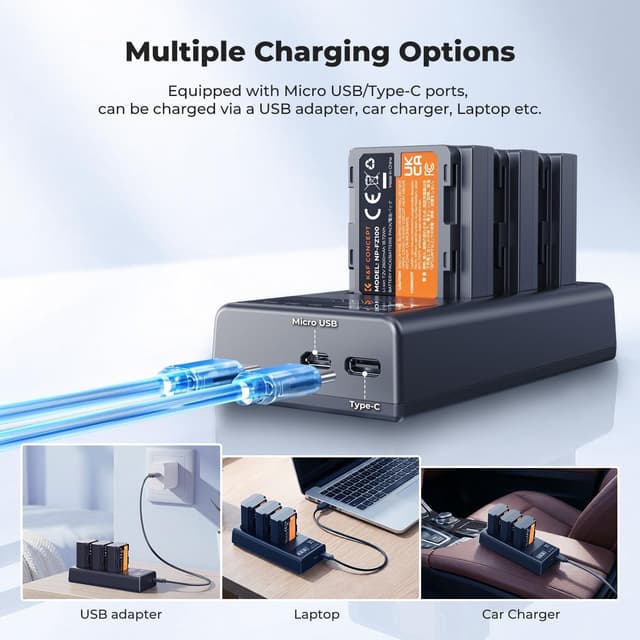 Detalle de K&F CONCEPT 3-Pack NP-FZ100 Battery and Triple Slot Charger (A7iv/FX3/FX30/ZV-E1 and more)