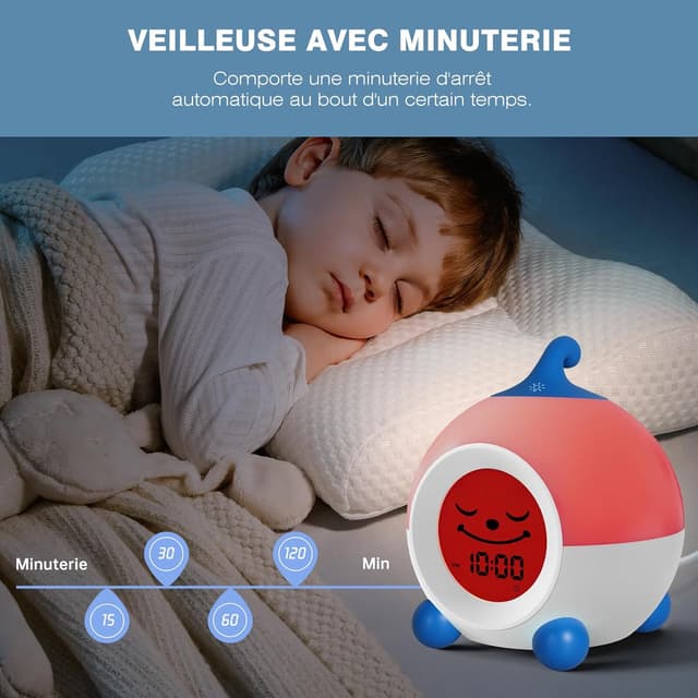 Detalle de I·CODE Reveil Enfant jour/nuit avec veilleuse et fonction sieste (bleu)