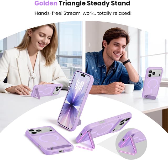 Detalle 2 de Hoerrye Magnetic iPhone 17 Pro Max Case with MagSafe, titanium stand and shockproof matte cover