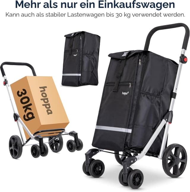 Detalle de Hoppa Einkaufstrolley – großer 74L klappbarer Einkaufswagen mit 6 Rädern und 5 Taschen