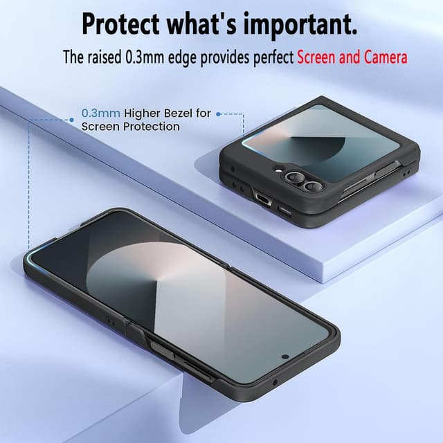 Detalle de WEYNRBOX Hülle für Samsung Galaxy Z Flip 6 – Hard-Case aus PC mit 2x Displayschutzfolie (schwarz)