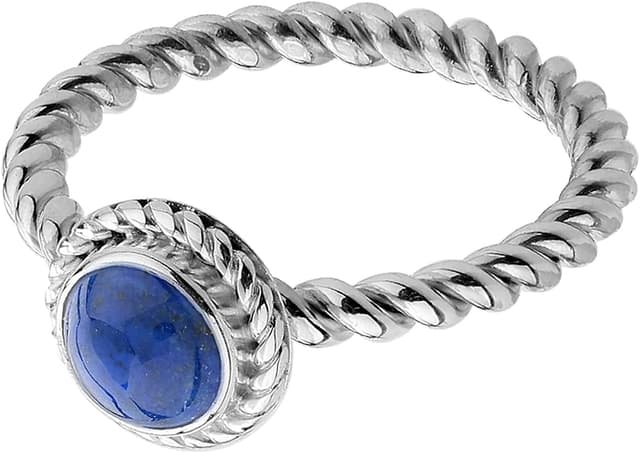 Detalle 2 de Nenalina Ring Silber 925 mit 6 mm Lapis Lazuli (weiß) – schmaler Damen-Silberring