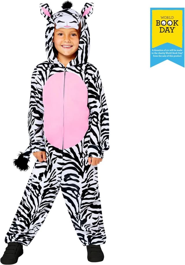 Detalle 2 de (PKT) Child Zebra All In One Kostüm (8–10 Jahre) – Einteiler/Overall im Zebra-Look