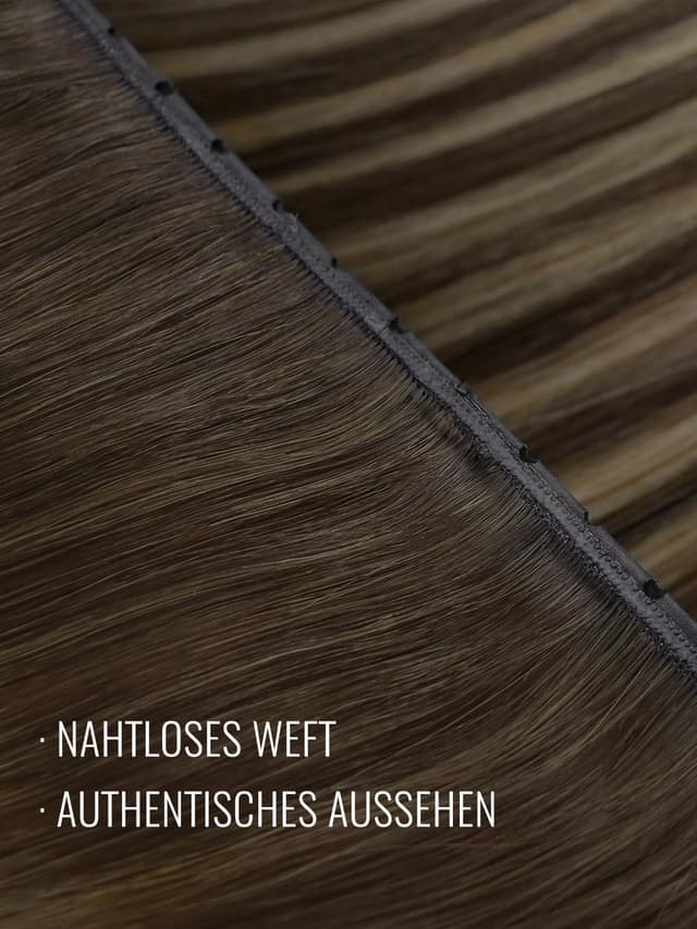 Detalle de Fshine Extensions Echthaar Tressen Mittelbraun mit Hellblonden (55 cm, 50 g) – Butterfly-Weft für schmerzfreie Installation