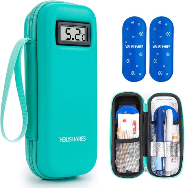 Detalle de YOUSHARES Medicine Cool Bag with Temperature Display (Small Insulin Travel Case) with 2 Ice Packs, Green