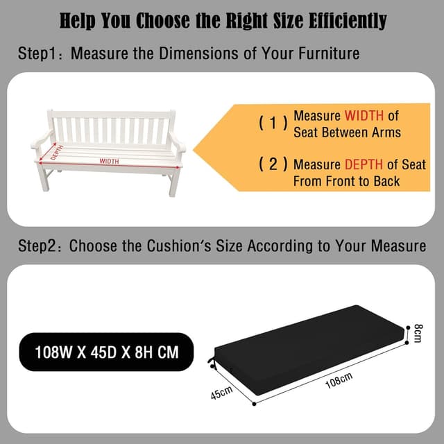 Detalle 2 de PRIMEPATIO Outdoor Bench Cushion (8cm memory foam) with waterproof cover and ties, black