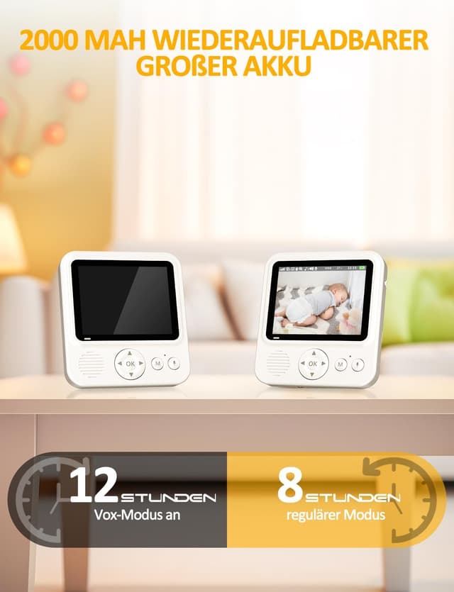 Detalle de BURNNOVE Babyphone mit Kamera (720P IPS) ohne WLAN – 2,8-Zoll-Display, Nachtsicht & VOX-Modus