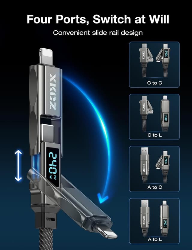 Detalle 2 de XKCZ 4-in-1 USB-C Cable with Wattage Display (240W, 5FT)