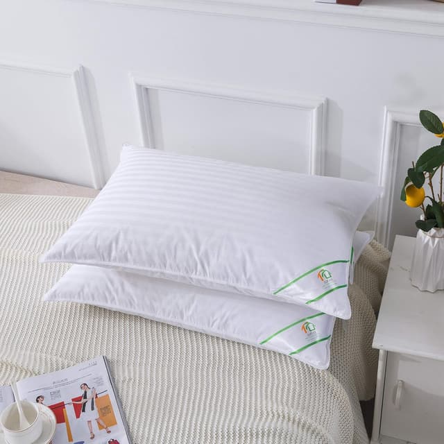Detalle de SUFUEE Luxury Goose Feather & Down Pillow Pair with 100% Cotton Cover (Standard)
