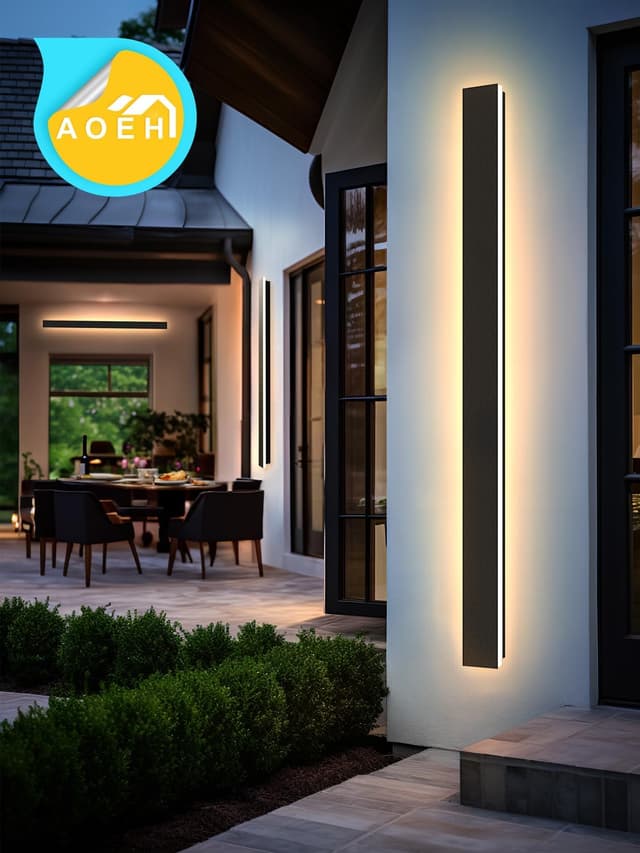 Detalle de AOEH IP65 LED Outdoor Wall Lights Long Black Wall Sconce (Rectangular) 3000K, 48W, Aluminium