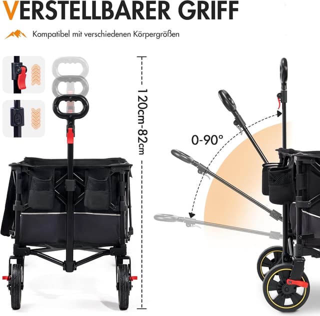 Detalle de Portal faltbarer Bollerwagen XXL mit 120 kg Tragfähigkeit, klappbar & Getränkehalter