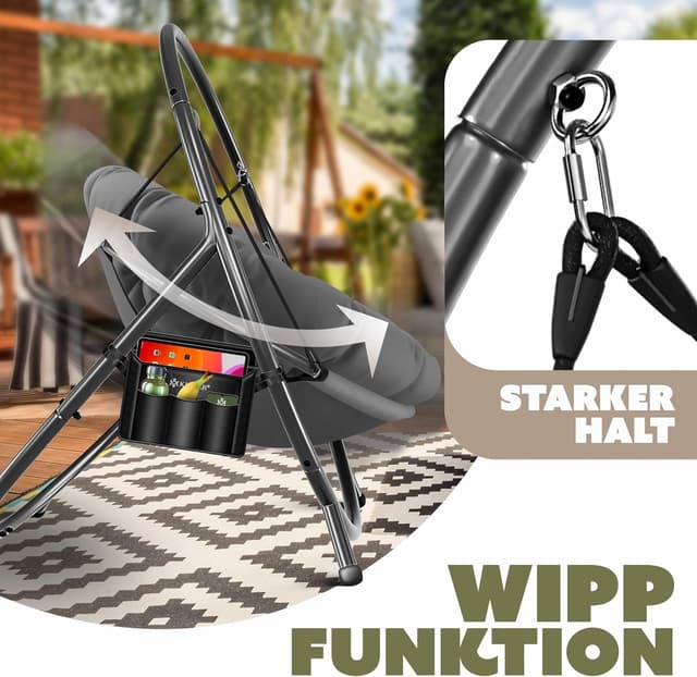 Detalle de KESSER® Hängesessel mit Gestell Bali – Hängeschaukel/Hängestuhl bis 150 kg inkl. Kissen & Seitentasche