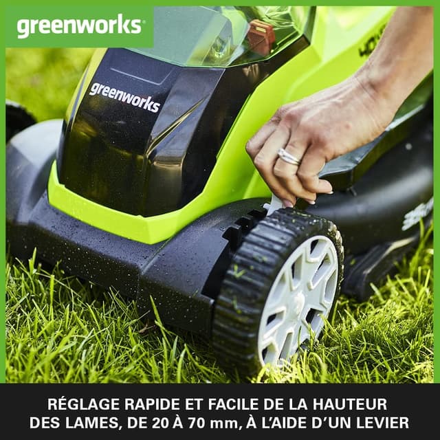 Detalle de Greenworks Tools 40V G40LM35K2 tondeuse sans fil pour pelouses jusqu’à 500 m² (35 cm) avec sac 50 L, sans batterie ni chargeur