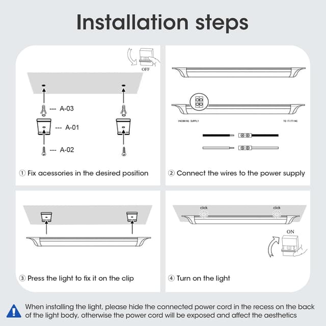 Detalle de HUMIGA 2 Pack 4FT LED Batten Light (40W, 3600LM) – 4000K Neutral White Slim Tube for Indoor Ceilings