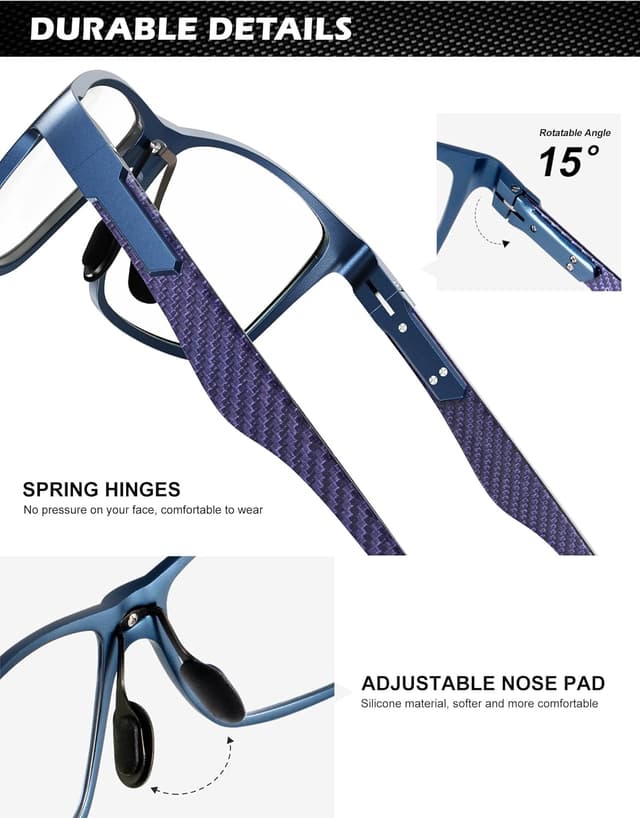Detalle de ANYLUV Blue Light Blocking Glasses for Men (Lightweight Al-Mg + Carbon Fiber Composite Frames)