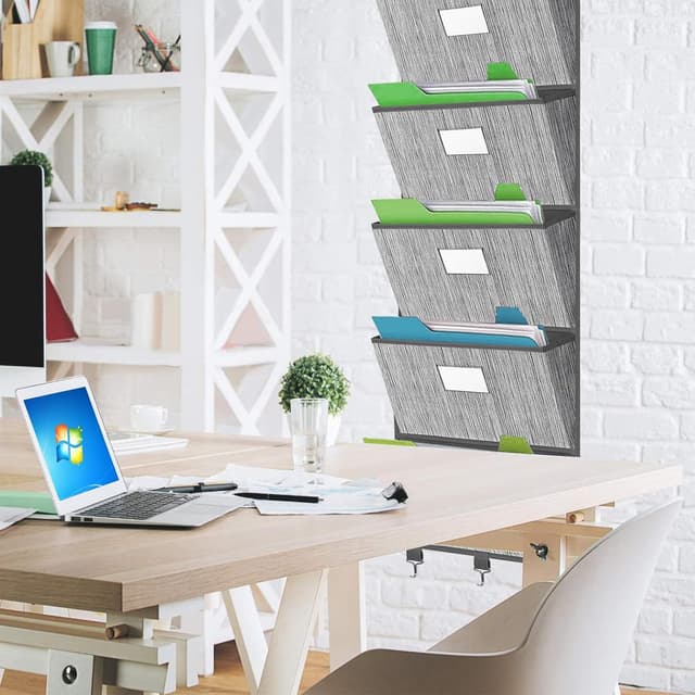 Detalle de VERONLY Over The Door File Organizer (wall mount) with 5 large pockets and labels, dark grey