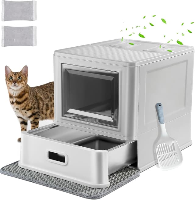 Detalle de Marchul Enclosed Stainless Steel Cat Litter Box 🐱