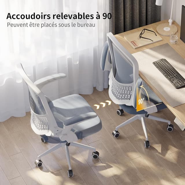 Thumbnail 6 de naspaluro Chaise de bureau ergonomique grise foncée à accoudoirs rabattables et dossier pivotant 360°