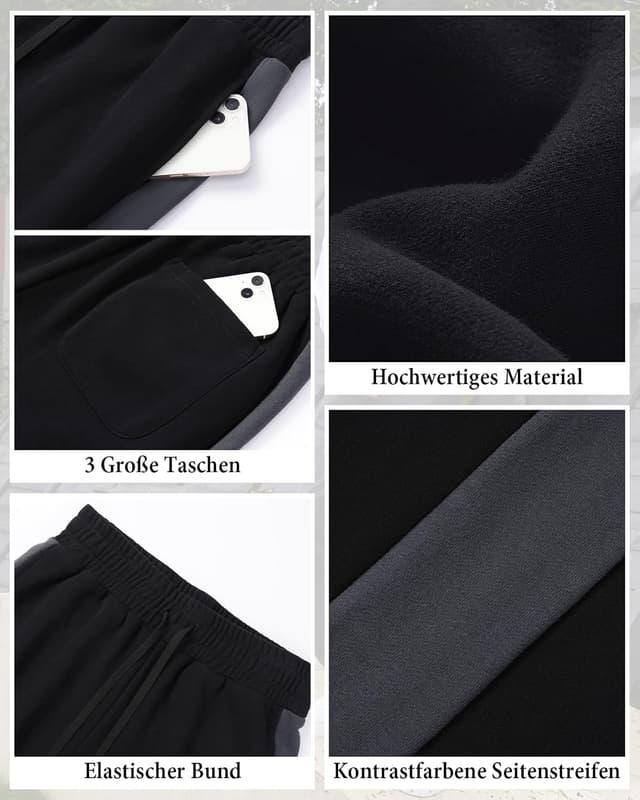 Detalle de HMIYA Jogginghose Herren aus Baumwolle mit Taschen und Seitenstreifen – klassische Trainings- & Freizeithose