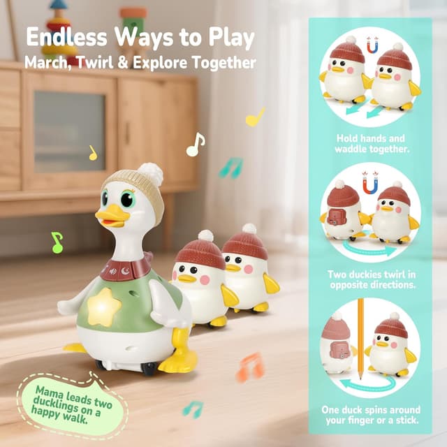 Detalle de Hestiasko Baby Toys Tummy Time Duck Set (6–12 Months) with Lights, Sounds & Magnetic Play Modes