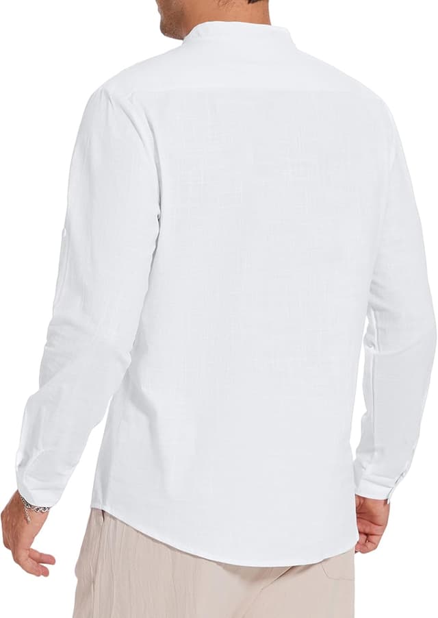 Detalle de YAOBAOLE chemise en lin pour homme à col Henley et manches longues