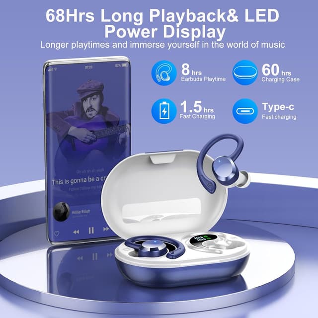 Detalle 2 de Cuffie Bluetooth Sport 2026 con Bluetooth 5.4, ENC e autonomia fino a 68 ore (cuffie Q38, IP7)